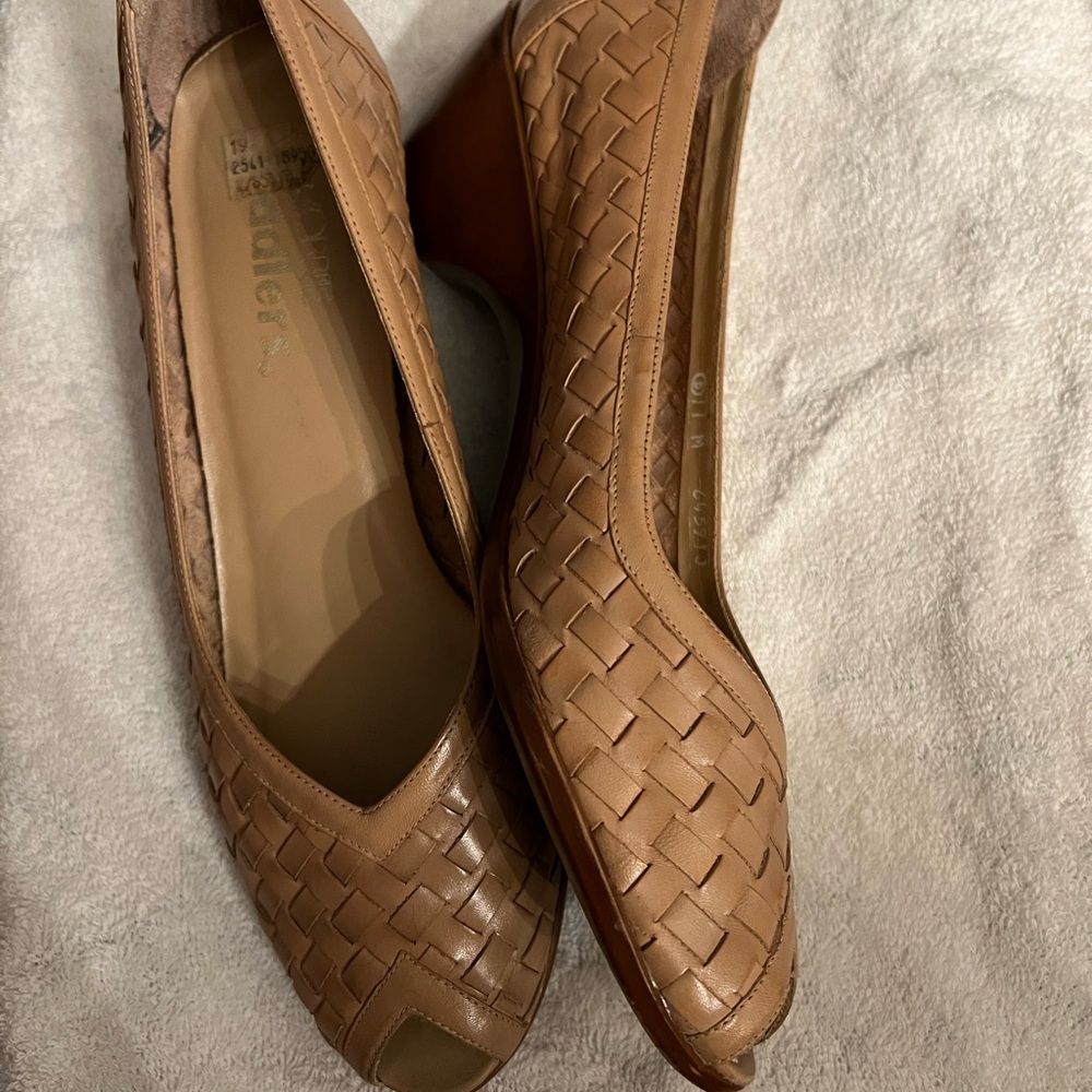 Woven Leather Slip-On Flats in Wheat